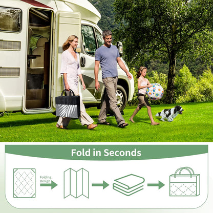 GENIMO Outdoor Rug 10' Round Waterproof for Patios Clearance, Reversible Outdoor Plastic Straw Camping Rug Carpet, Large Area Rugs Mats for RV, Camper, Deck, Balcony, Porch, Beach, Picnic, Grey&White