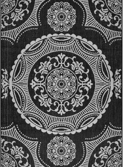 Medallion Outdoor Rug 10x14 Washable Outside Carpet for Indoor Patio Porch Waterproof Easy Cleaning Non Shedding Area Rugs Black 10 x 14