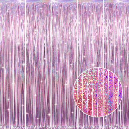 GOER 3.2 ft x 8.2 ft Metallic Tinsel Foil Fringe Curtains Party Photo Backdrop Party Streamers for Birthday,Graduation,New Year Eve Decorations Wedding Decor(5 Packs,Laser Pink)