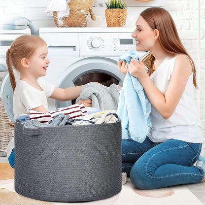 Ravinte Blanket Basket - 20"x 20"x 13" Cotton Rope Basket for Living Room, Baby Toy Storage Basket, Large Woven Laundry Basket (Gray)