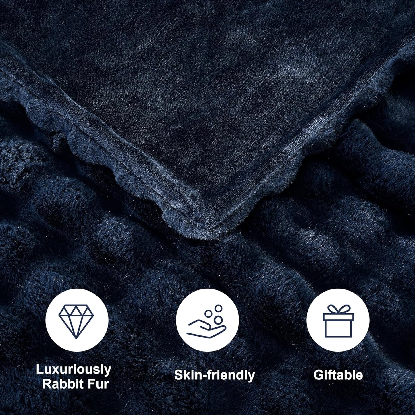 DREAMNINE Large Soft Thick Fuzzy Bubble Faux Rabbit Fur Blanket - Queen Size 80" x 90",Double Sided Comfy Plush Warm Shaggy Fluffy Blankets, Luxury Big Cozy Cute Textured Furry Bed Blanket, Navy Blue