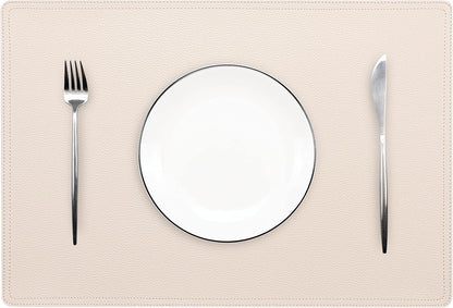 Set of 4 Faux Leather Placemats, PU Table Mats, Waterproof, Stain Resistant, Heat Resistant, Non-Slip Easy to Clean for Kitchen Dining Table,Conference Table C Beige Rectangle
