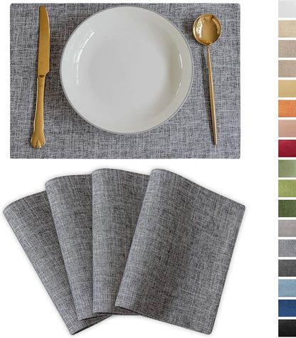 Demetex Grey Placemats Set of 4 Farmhouse Heat Resistant Linen Table Place Mats Washable Cloth Plate Mats for Party Picnic Buffet, Ash Grey