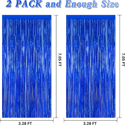 2 PCS Tinsel Backdrop, 3.28 FT x 7.05 FT Dark Blue Backdrop Curtains, Metallic Passover Fringe Curtains Party Streamer, Navy Blue Party Decorations Photo Props