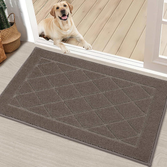 BEQHAUSE Dirt Trapper Door Mat 20" x 32", Doormat Non-Slip Entryway Rugs Washable, Dog Door Mat Stain Resistant and Absorbent Welcome Floor Mat for Front Back Door, Muddy Wet Shoes & Paws, Light Brown