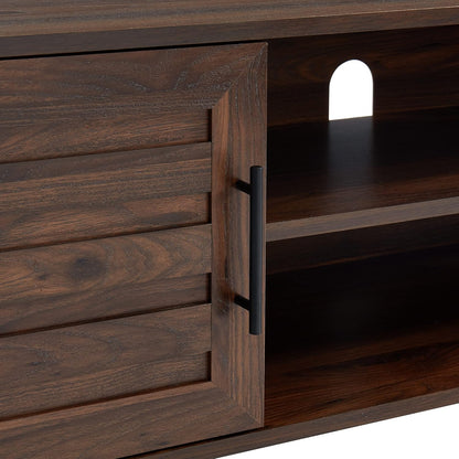 Mid Century Wooden TV Stand Entertainment Console with Open Shelving and 2 Cabinets for Televisions up to 65 Inches(Dark Walnut)