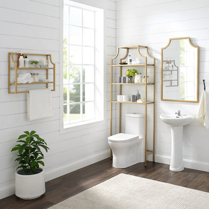 Crosley Furniture Aimee Wall Mounted Bathroom Storage Shelf with Towel Rack and Shelves, Gold
