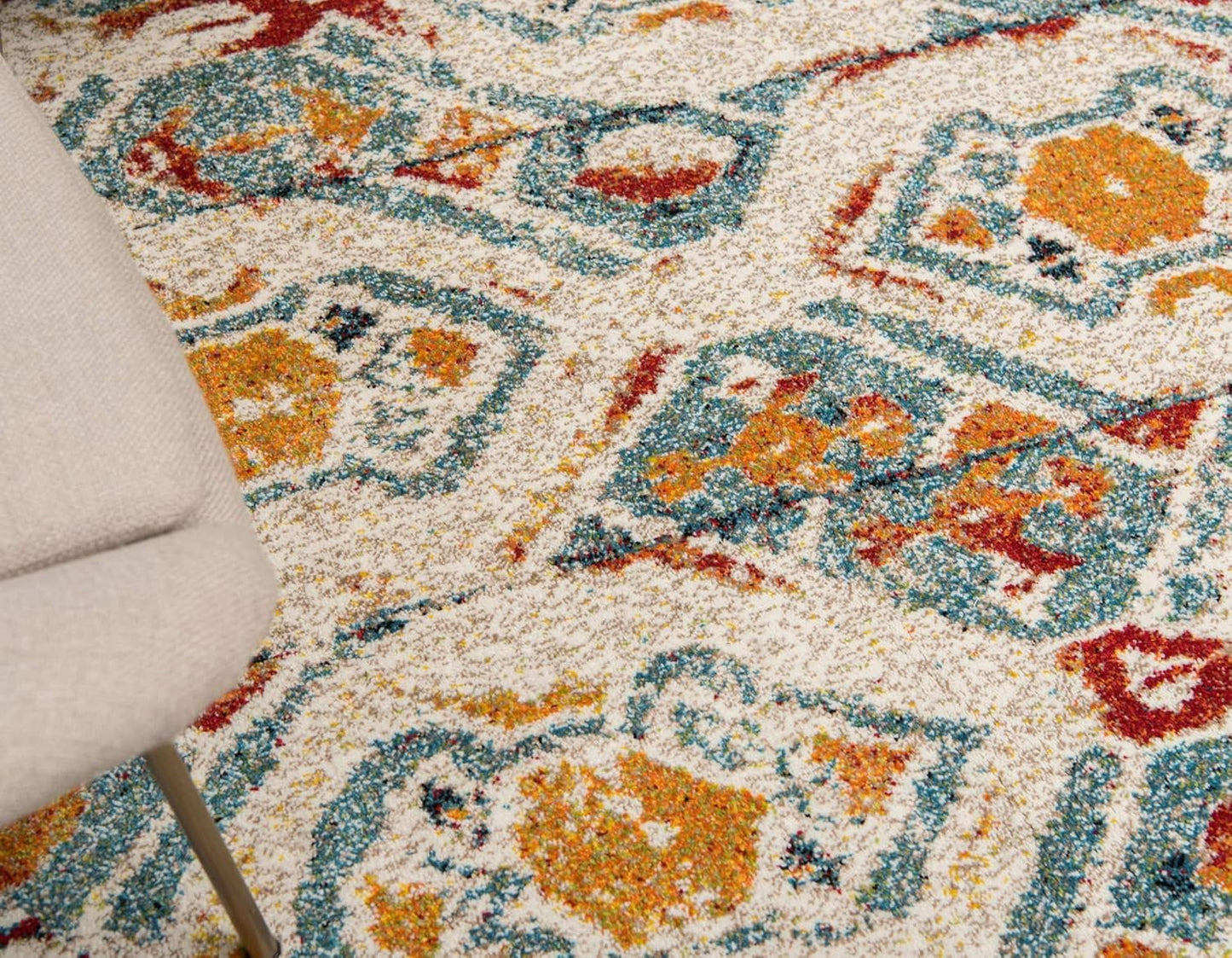 Unique Loom Rosso Collection Vintage, Geometric, Bohemian, Traditional, Distressed, Southwestern Area Rug, Round 4' 0" x 4' 0", Multi/Ivory