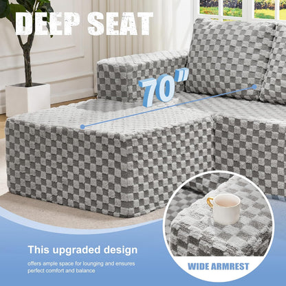 Hobestluk Modular Sectional Sofa 3 Seater Modular Sofa Couch (Plush Grey, Loveseat with Chaise)