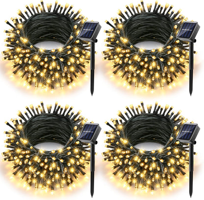Joomer Solar Christmas Lights Outdoor, 4 Pack Total 156FT 400LED 8 Lighting Modes Solar String Lights Waterproof Fairy Tree Lights for Garden Yard Patio Christmas Decoration (Warm White)