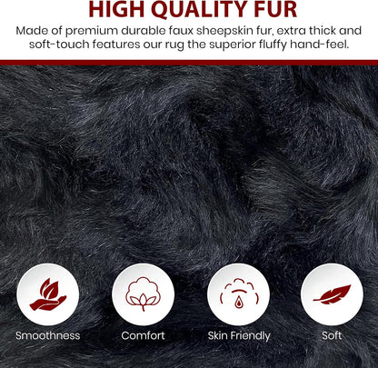 LAMBZY Faux Sheepskin Hypoallergenic Free Shape Silky Shag Rug, Luxury Shaggy Plush Carpet for Bedrooms Rugs Living Room Kids Rooms Sofa Floor Rugs (Single and a Half 2'x4', 60x120 cm Black)