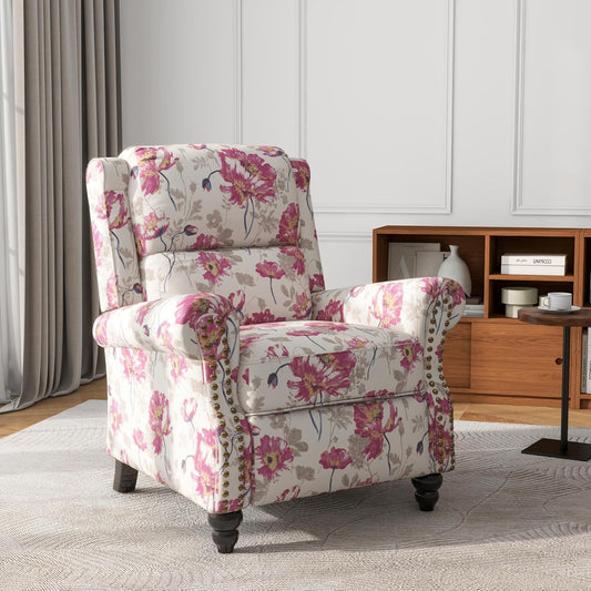 UIXE Pushback Recliner Chair, Fabric Armchair Push Back Accent Chair, Rivet Trim Club Chair Home