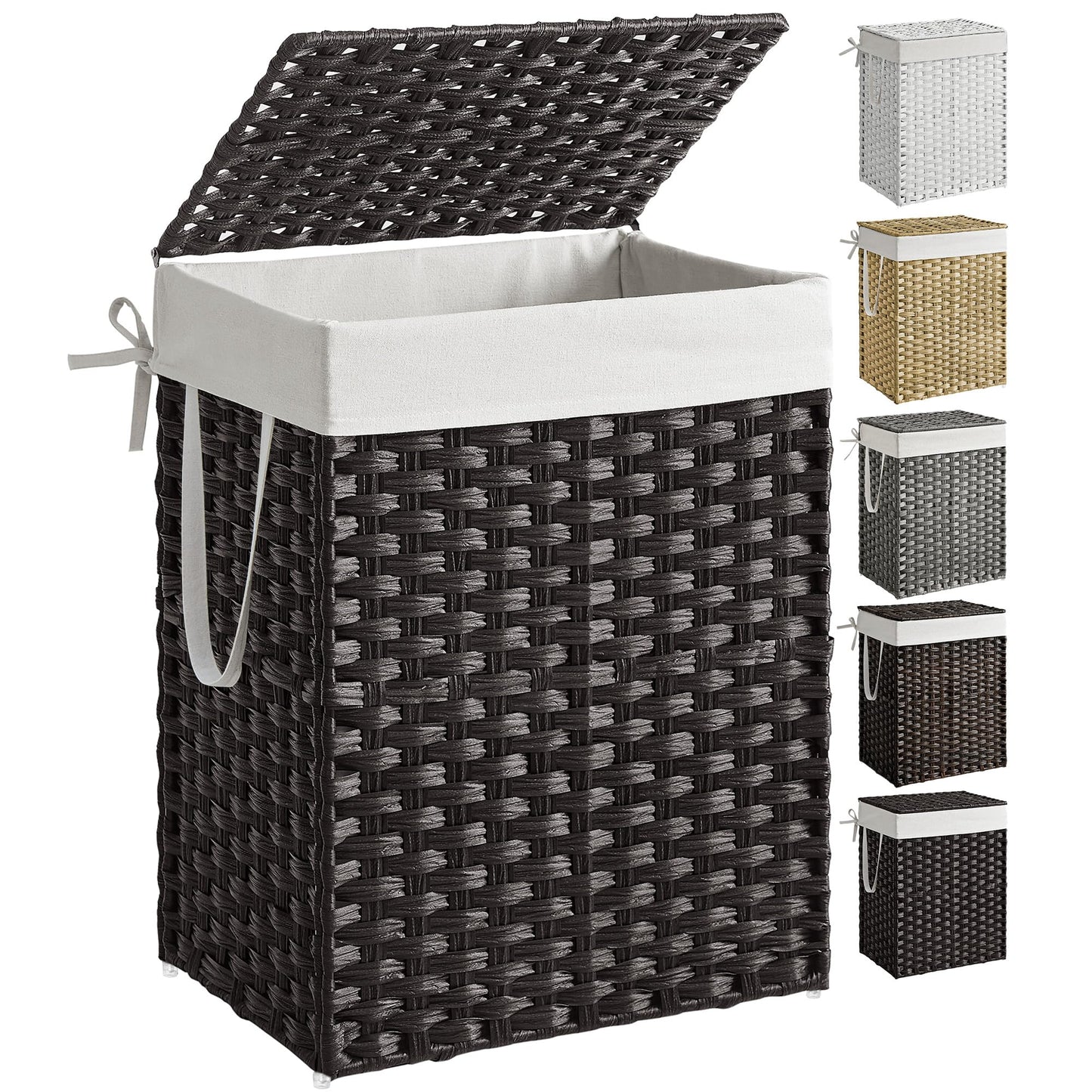 SONGMICS Laundry Hamper with Lid, 23.8 Gallon (90 L) Synthetic Rattan Clothes Laundry Basket with