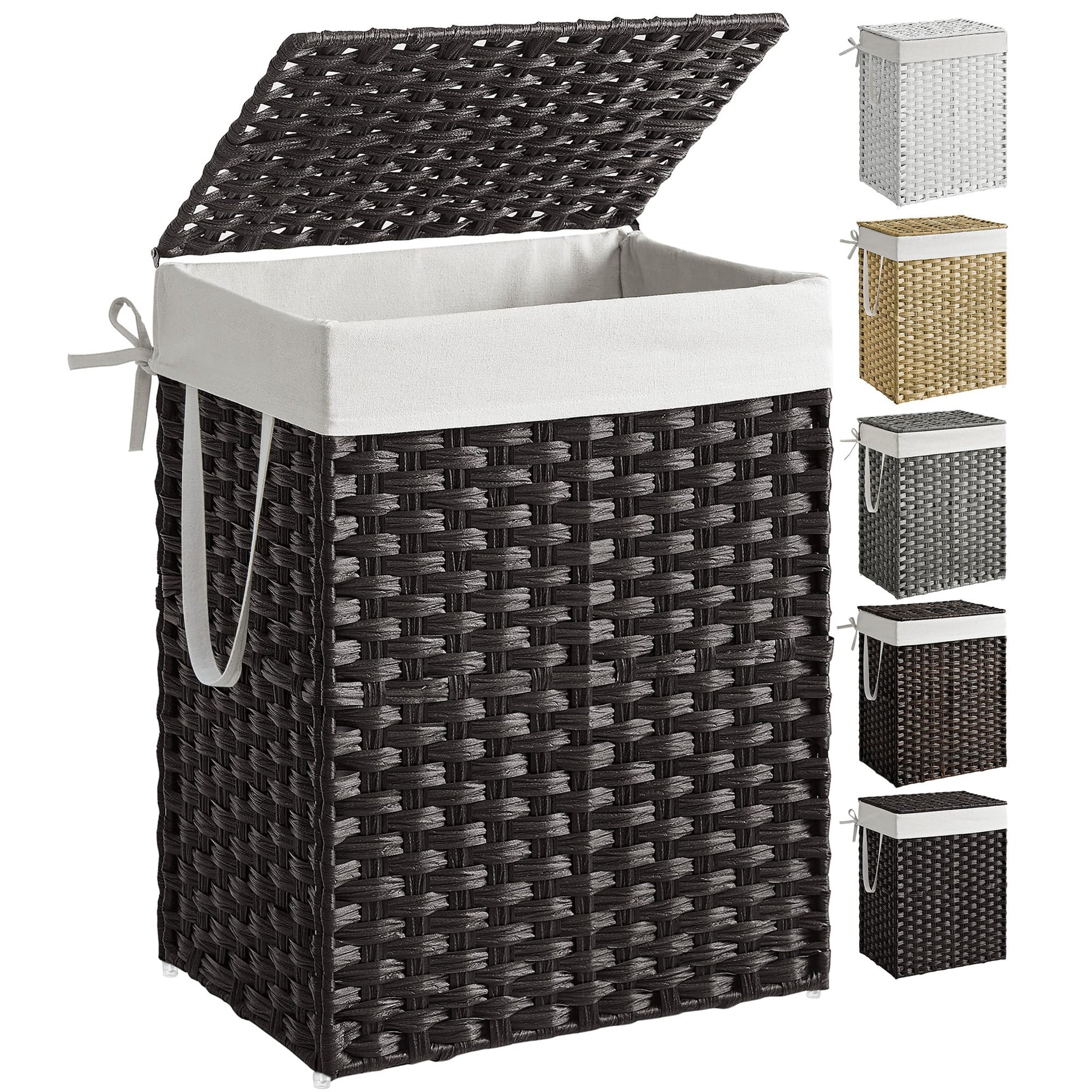 SONGMICS Laundry Hamper with Lid, 23.8 Gallon (90 L) Synthetic Rattan Clothes Laundry Basket with