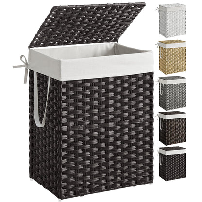 SONGMICS Laundry Hamper with Lid, 23.8 Gallon (90 L) Synthetic Rattan Clothes Laundry Basket with