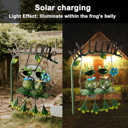 Frog Solar Light Garden Outdoor Decoration Swing Metal Stake Lamp with Welcome Sign Waterproof Patio Yard Decor Gifts-48 inch