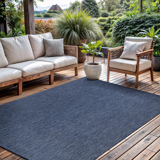 CAMILSON Outdoor Rug 9x12 Modern Area Rugs for Large Indoor and Outdoor Patios and Porches - Waterproof, Washable, Non-Shedding, Easy-to-Clean Outside Carpet (9 x 12, Solid - Navy Blue)