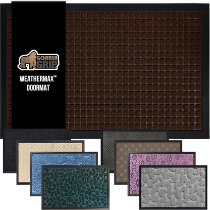GORILLA GRIP 100% Waterproof All-Season WeatherMax Doormat, 72x24, US Designed Natural Rubber, Stain and Fade Resistant, Low Profile Indoor Outdoor Door Mats, Easy Clean Patio Mat, Coffee Squares