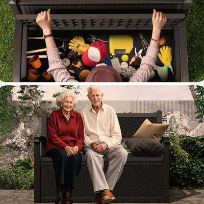 80 Gallon Storage Bench Deck Box Waterproof Lockable,Outdoor Storage Furniture for Patio,Garden and Porch,Tools and Cushions（Black）