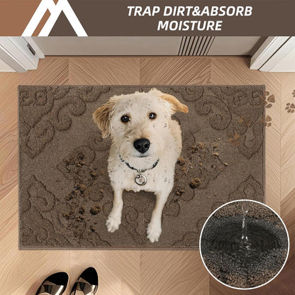 COSY HOMEER-Door-Mat-Non-Slip-Entryway-Rug 32”x48” Absorbent Welcome Mats Washable Dirt Trapper Door Mat Entrance Floor Mats for Front Back Doormats and Wet Shoes,Brown