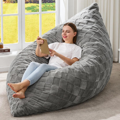 Hobestluk 3 in 1 Bean Bag Chair Giant Bean Bag Chairs for Adults with Plaid Cover Convertible Bean Bag Floor Cushion with Machine Washable Cover for Living Room (Plaid Grey)
