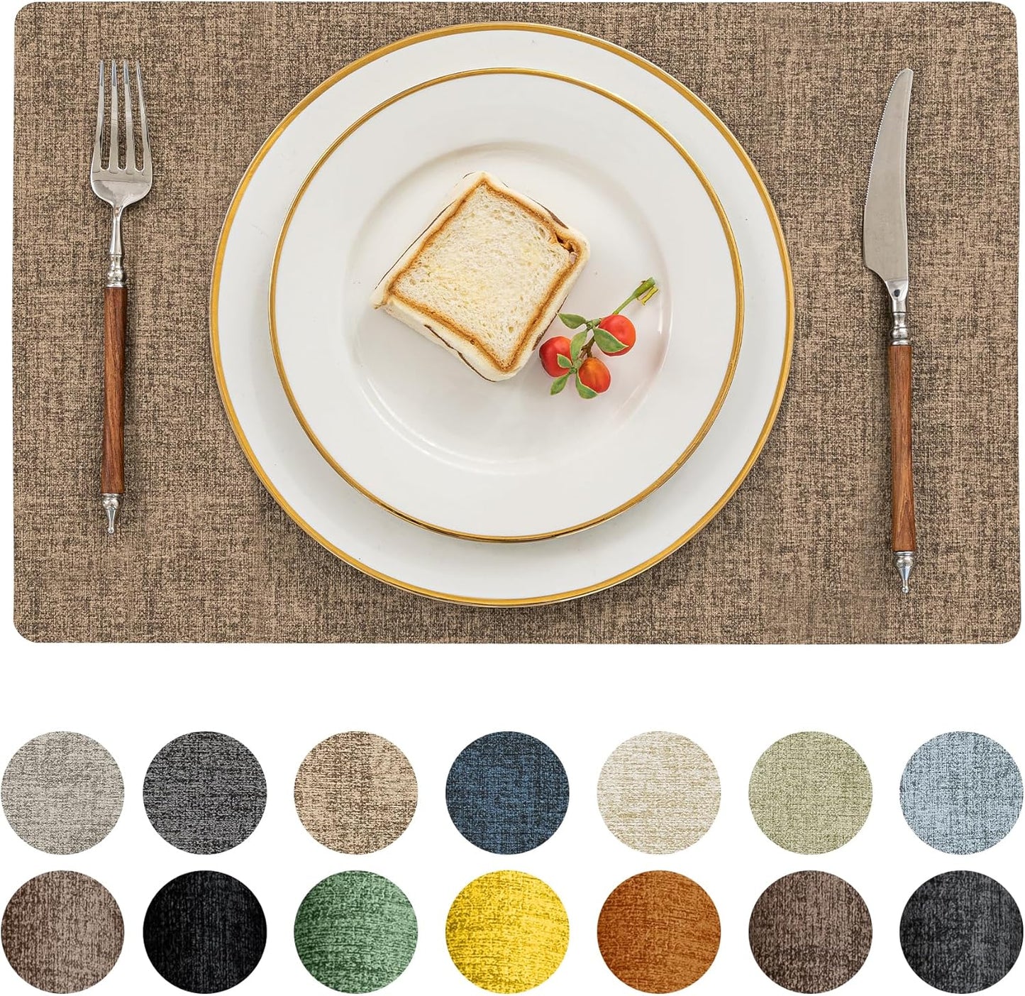 Romanstile Vinyl Placemats Set of 6-12 X 18 Inch - Heat Resistant Place Mats 100% Waterproof Oilproof Wipeable Reversible Faux Leather Table Mats for Kitchen/Dining/Party/Outdoor, Coffee