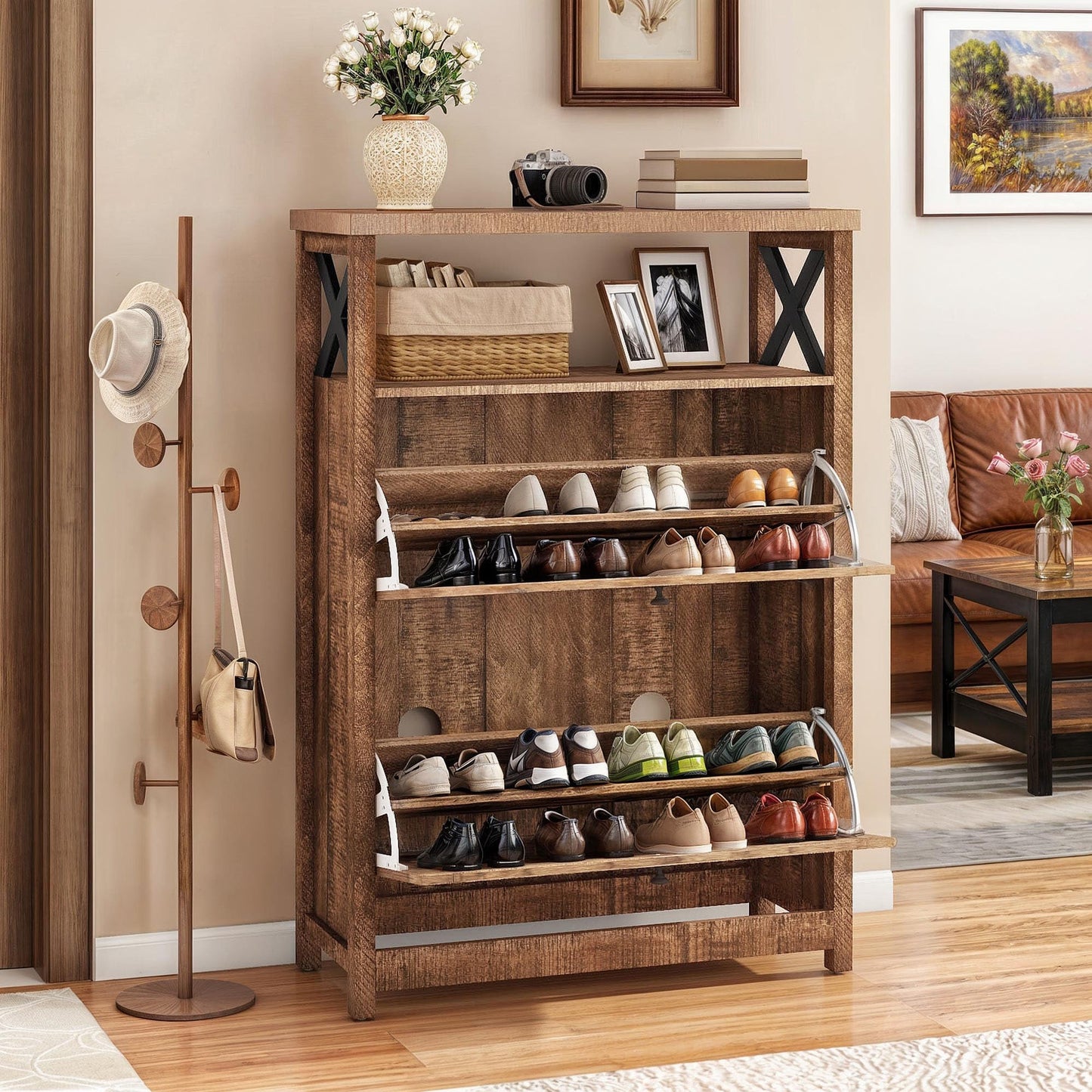 DWVO Rustic Brown Shoe Cabinet for Entryway