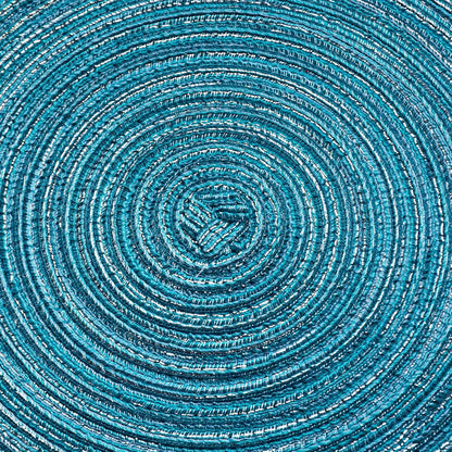 AHHFSMEI Round Braided Placemats Set of 6 Round Table Mats for Dining Tables Natural Woven Heat Resistant Place mats 15 Inch (Blue Silver)