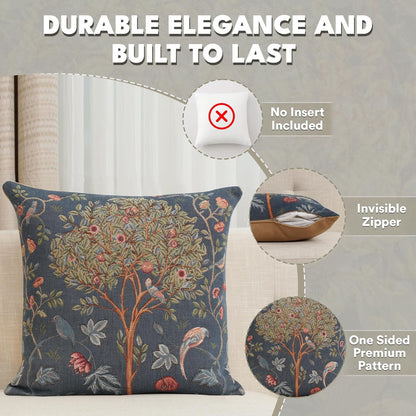 Charlotte Home Furnishings Decorative Tapestry Pillow Cover 19x19 in, Blue Kelmscott Couch Throw Pillow Cover, French Country Square Cushion Cases for Bed Room Home Decor, Soft Cotton Jacquard Woven