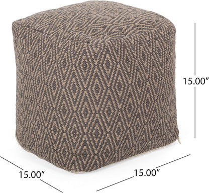 GDFStudio Boho Handmade Fabric Cube Pouf Ottoman Foot Stool - Bean Bag Floor Chair - Foot Rest Couch for Living Room Bedroom,Dark Gray and Brown,15"" x 15"" x 15"", Sovereig,brown Beige Yellow