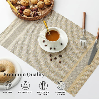Leetaltree Stardust Yellow Placemats Set of 8 - Heat Resistant Non-Slip Place mats for Dining Table, Washable Durable PVC Vinyl Woven Table Mats（Stardust Yellow, 8）