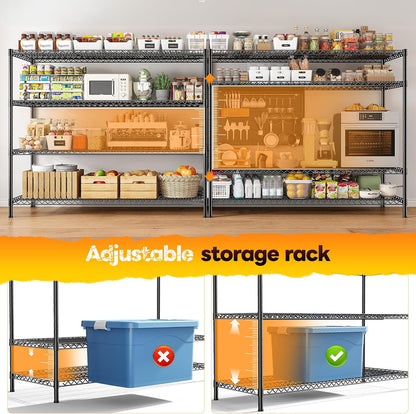REIBII 2560LBS Storage Shelves 55.5"W Metal Shelving Unit 4 Tier Wire Shelving Commercial Adjustable Garage Shelving Heavy Duty for Storage Rack for Pantry, Garage, Kitchen, 55.5"W x 18"D x 55.5"H