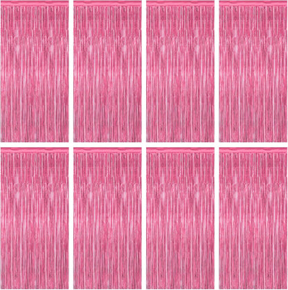 8 Pack Pink Backdrop, 3.28 FT x 7.05 FT Pink Birthday Decorations, Metallic Pink Backdrop for Photoshoot Foil Curtains Party Streamer, Bachelorette Decorations Birthday Photo Booth Props