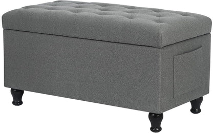 Ottoman with Storage 32'' Ottoman Storage Bench Fabric Ottomans Footstools Upholstered Foot Rest Stool for Couch, Living Room, Bedroom, Entrance Shoe Bench Gray