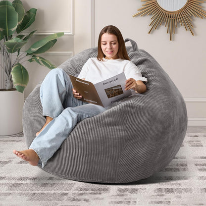 3.5FT Bean Bag Chairs Teardrop Bean Bag Chair for Adults Beanbag Chair with Memory Foam Filled Machine Washable Cover for Living Room, Bedroom (Large,Grey)