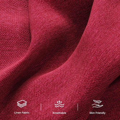 89” Futon Sofa Bed, Linen Comfy Futon Couch Bed with 2 Square Pillows, Convertible Sleeper Sofa with Adjustable Backrest& Armrests, Modern Loveseat Sleeper for Living Room, Bedroom, Red