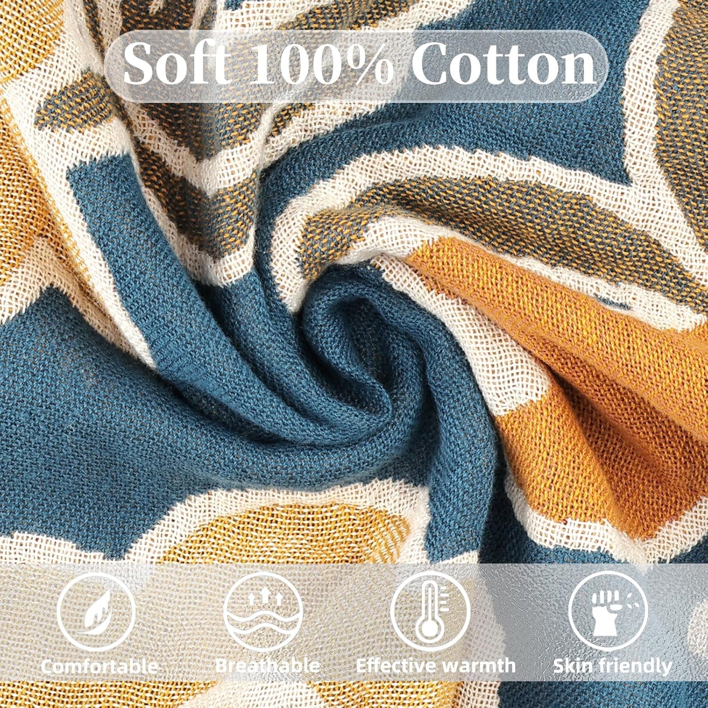 Boho Throw Blanket for Bed - 100% Pure Cotton Ultra Soft Rustic Quilt - Farmhouse Decor Bed Blankets, All Season Rustic Throw for Sofa Couch Chair(91''x 98'', Floral)