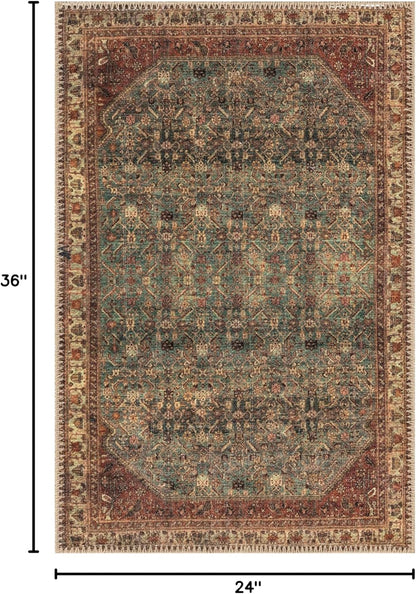 Keen Home Design 2x3 Rug - Machine Washable Entry Rug with Non-Slip Backing, Ideal for Enteryway, Kitchen, Bathroom, Laundry Room - Vintage, Easy Clean, Durable, Low Pile Rug - (2' x 3')