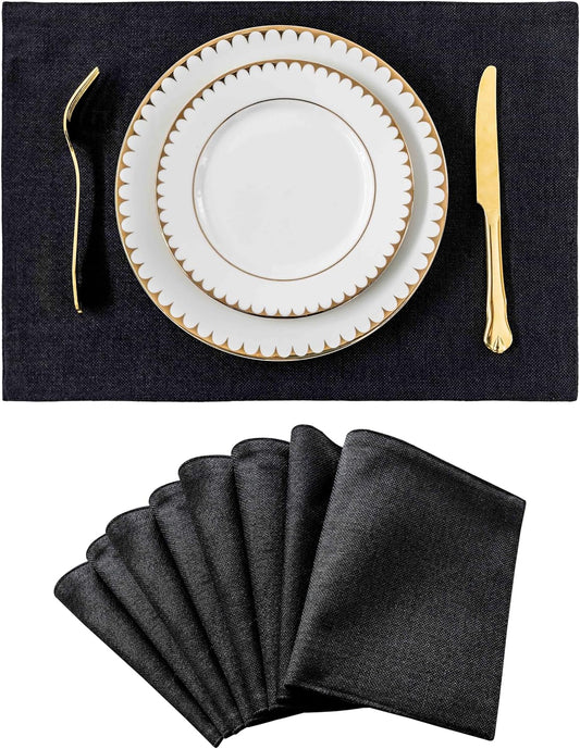 Home Brilliant Black Placemats Set of 8 Heat Resistant Halloween Table Mats Cloth Dining Spring Table Place Mats Kitchen Washable Placemat, Black