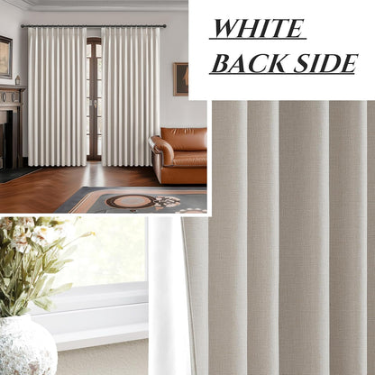 Pinch Pleated Blackout Curtains 70 Inches Wide for Living Room, Room Darkening Linen Blend Tan Viral Large Window Curtains for Bedroom Thermal Soundproof Natural Drapes 70"W x 96"L x 2Panels