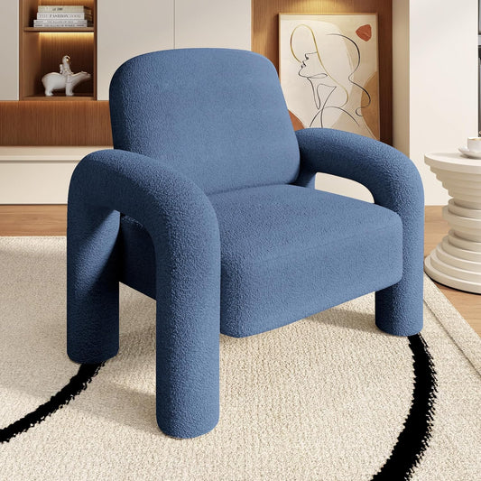 Modern Sherpa Accent Chair, Teddy Upholstered Arm Single Sofa, Cozy Fluffy Reading Chair for Living