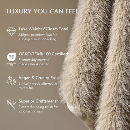 Luxury Faux Fur Throw Blanket, Soft Fluffy Faux Mink Blankets for Bed, Couch, Sofa, Thick Cozy Plush Warm Fur Throws with Reversible Velvet, Natural Mink, 50"x60"