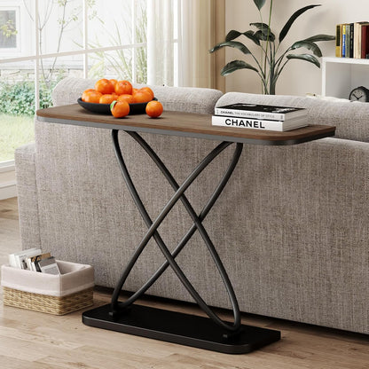 BECHAEO Farmhouse Narrow Console Table for Living Room, 47.4" Rustic Narrow Entryway Table, Sofa Tables Behind The Couch, Industrial Wooden Accent Tables for Hallway, Foyer Walnut