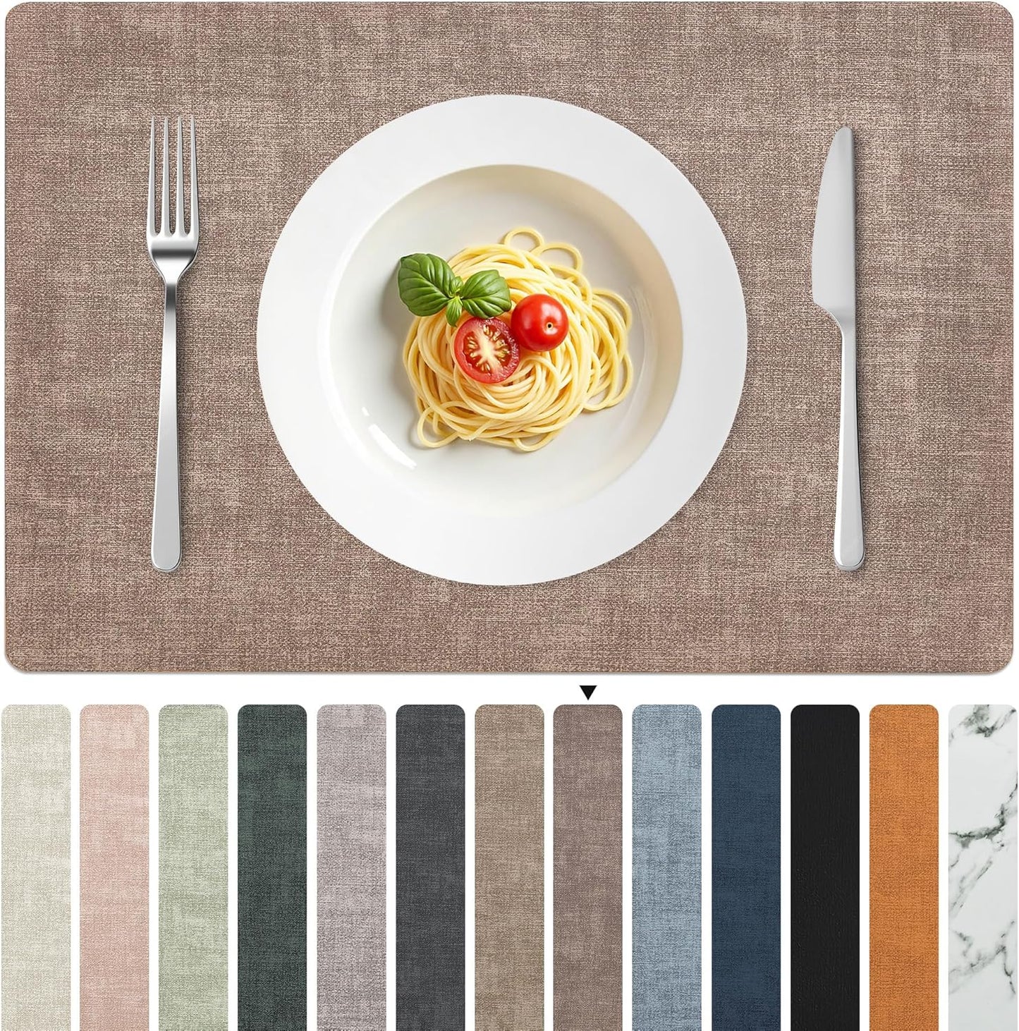 FROMHEART Faux Leather Placemats Set of 4–Waterproof,Heat/Oil Stain-Resistant PU Table Mat–Reversible,Non-Slip,Easy to Clean Place Mats for Kitchen,Dining,Indoor/Outdoor,(Dark Coffee,11.8" x 17")