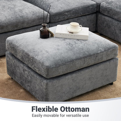 Tbfit L Shaped Couch 8 Seat, Sectional Sofa for Living Room,Chenille Cloud Couch with Ottoman, Grey