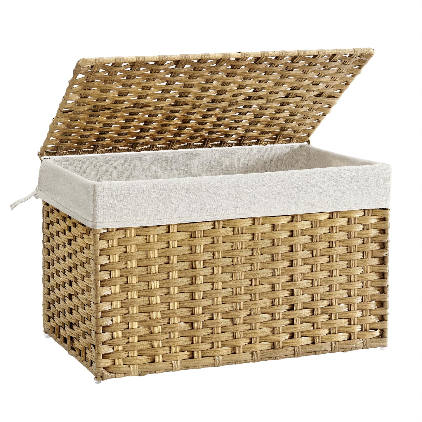 SONGMICS Storage Basket with Lid, Woven Blanket Storage Bin with Handles, Foldable, Removable