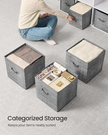 SONGMICS Storage Cubes, 13 x 13 x 13 Inches Non-Woven Fabric Bins with Double Handles, Set of 10