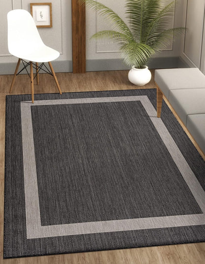 CAMILSON Outdoor Rug 9x12, Large Modern Outside Rugs for Patios Porches Waterproof Durable Washable Non-Shedding, Easy-to-Clean Indoor Outdoor Area Carpet (9 x 12, Bordered - Dark Gray/Light Gray)