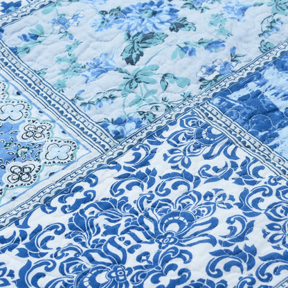 NEWLAKE Quilted Cotton Bed Pillowcases,Blue Classic Bohemian Pattern, 2 Pieces, 20x36 Inch