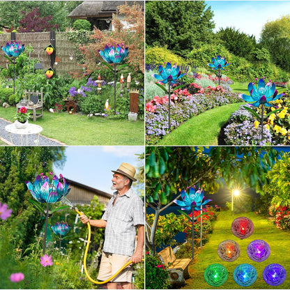 Solar Wind Spinner, 38 Inch Metal Stake Yard Spinners,Solar Powered Multi-Color LED Glass Ball with Kinetic Wind Sculpture Spinner Windmills for Yard (38IN-Purple)